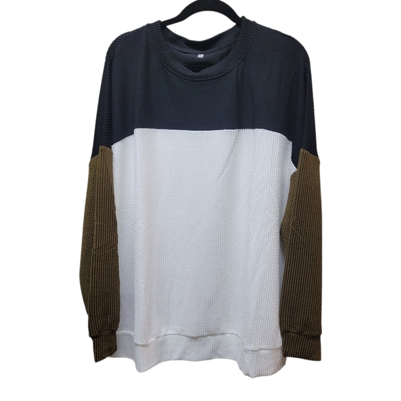 Color Block Long Sleeve Crewneck Knitted Pullover Drop Shoulder Top - NWOT - Picture 3 of 3